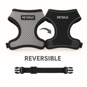 PETsRUS Premium Reversible Dog Harness Black Silver Reflective Detail Neoprene